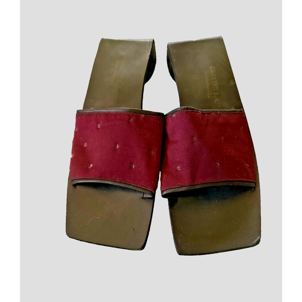 Greater L.A. Handmade Burgundy Silk Glitter Square Toe Vintage Slides Size 9M